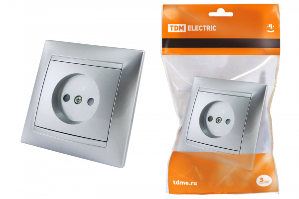 Розетка 2П 10А 250В с защ. шт. серебр. металлик Лама