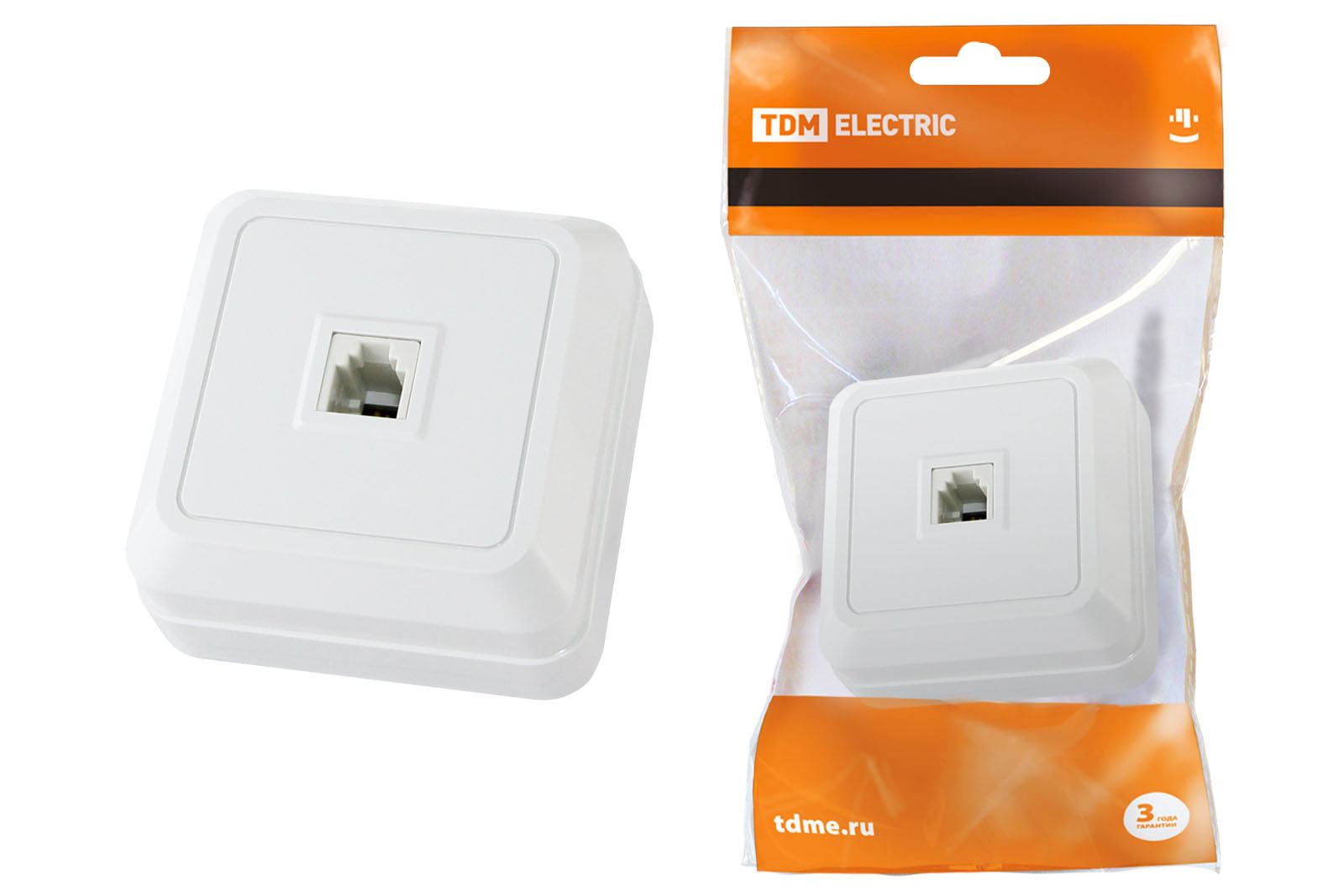 Розетка TФ (RJ-11) открытой установки IP20, белая Ладога